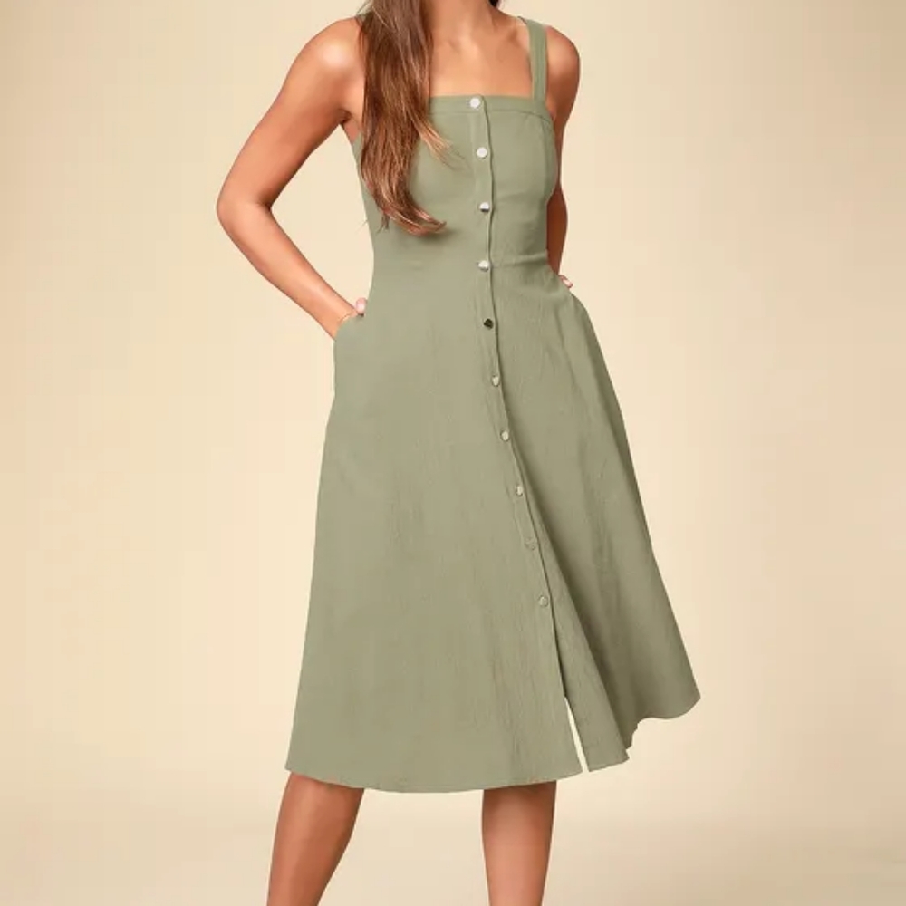 Lulu's Pippie Button Front Sleeveless Midi Dr